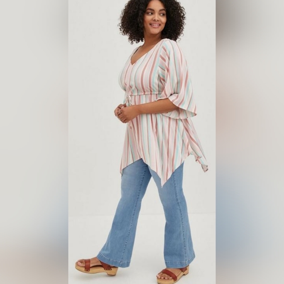 Torrid, NWOT, Babydoll Top, Stretch Challis Stripe Pink, Size 3X - Picture 4 of 9